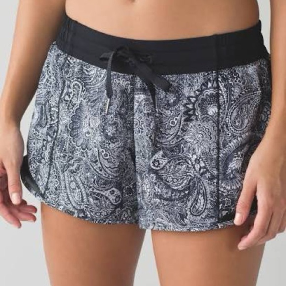 lululemon athletica Black and White Paisley Athletic Shorts